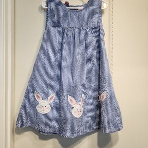 Blue Gingham Kids Dress with Bunny Appliqué#Easterdress